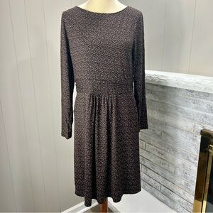 Boden Abigail Jersey Scoop Neck Black Brown Confetti Dot Career Dress 12 NWT